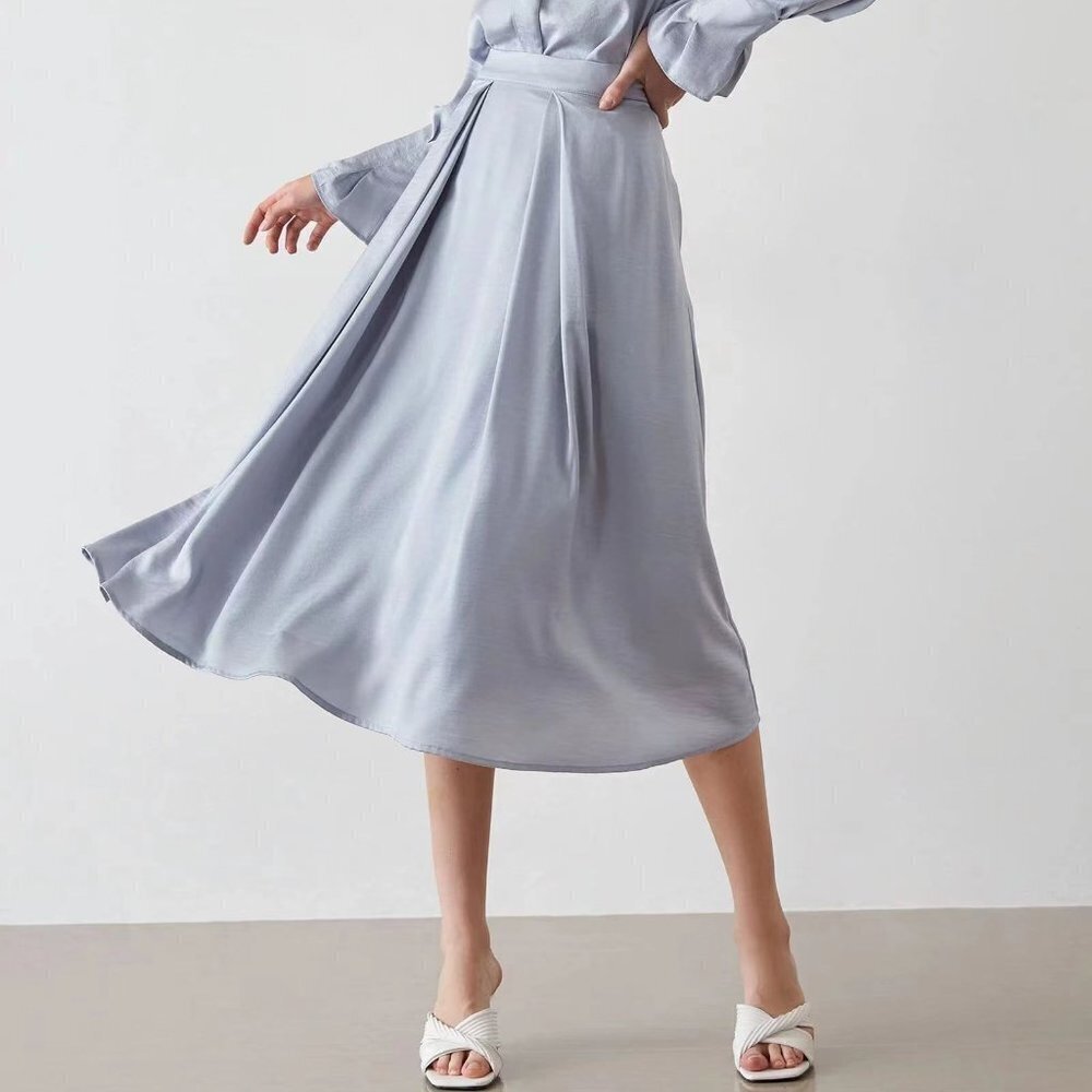 J.ING Keren Satin Light Blue Flowy Skirt Size S/M NWT
